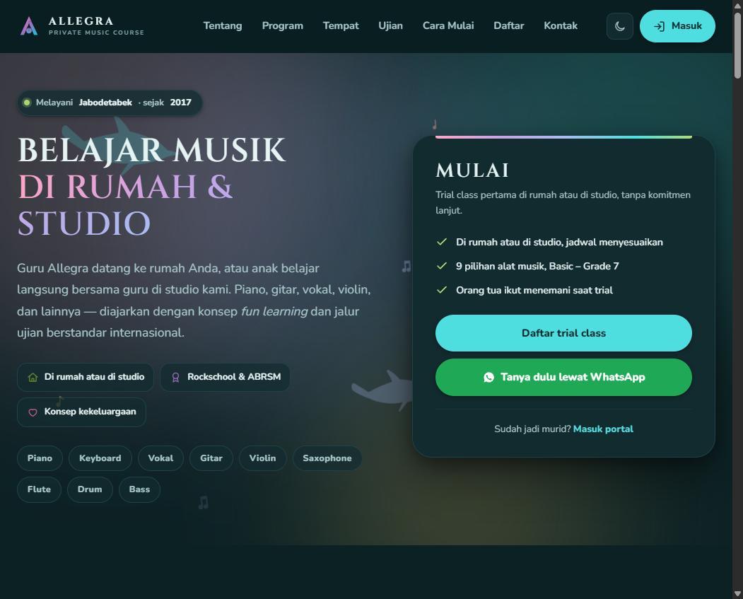 Pembuatan Website dan Sistem Manajemen Kursus Allegra Private Music Course