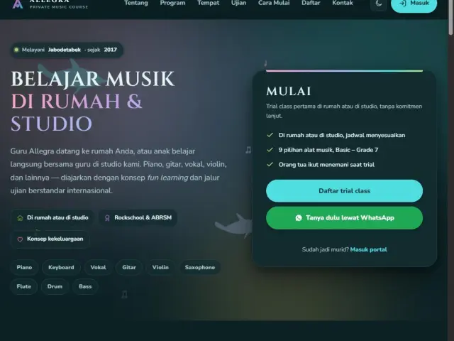 Pembuatan Website dan Sistem Manajemen Kursus Allegra Private Music Course